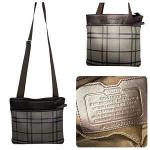 Coach Plaid Trans Atlantic Leather Messenger Bag F70751 Leather Trim, Crossbody,